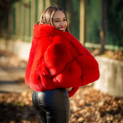 New Winter Real Fox Fur Short Coat Women Fashion Solid Full Pelt Warm Jacket Female Natural Fox Fur Shawl Collar Thick Overcoats