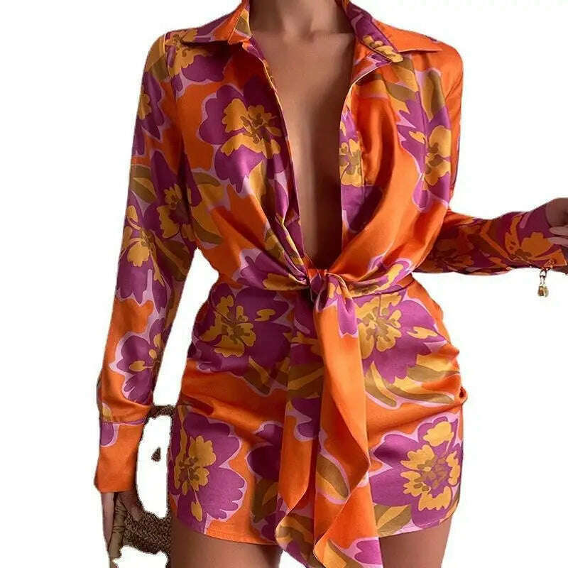 New Women's Sexy V-Neck Long Sleeve Lace Up Short Dress Elegant Chic Women Dresses Formal Occasion Dresses