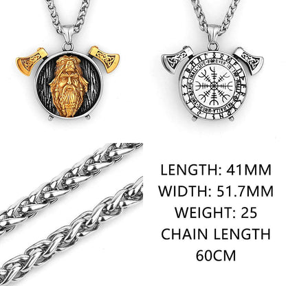 Nordic Viking Warrior Double Axe Gold Stainless Steel Pendant Men's Fashion Hip Hop Pendant Necklace Locomotive Men's Jewelry