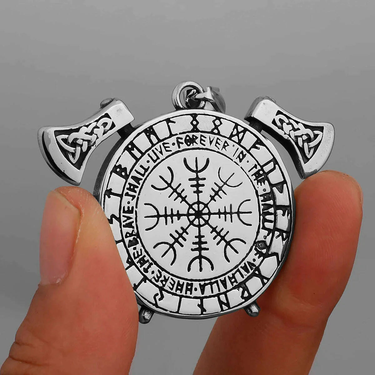 Nordic Viking Warrior Double Axe Gold Stainless Steel Pendant Men's Fashion Hip Hop Pendant Necklace Locomotive Men's Jewelry