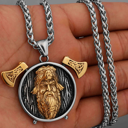 Nordic Viking Warrior Double Axe Gold Stainless Steel Pendant Men's Fashion Hip Hop Pendant Necklace Locomotive Men's Jewelry