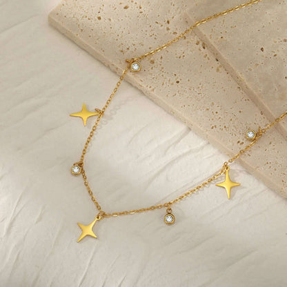 North Star Clear Zircon Pendant Tassel Necklace Women Girls Stainless Steel Chain Choker Fashion Jewelry Birthday Gift Wholesale