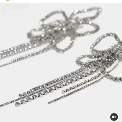 Novelly Rhinestone Geometric Large Flower Shape Stud Drop Earrings for Women Luxury Crystal Long Tassel Wedding Dangle Earrings