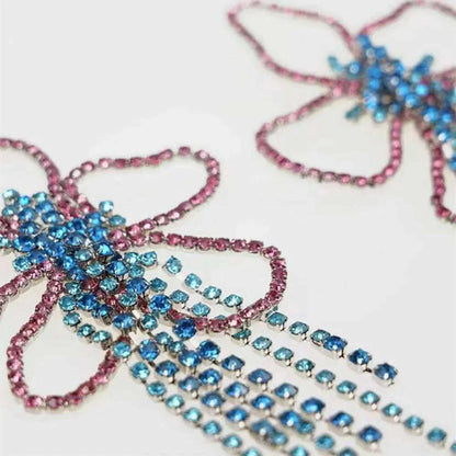 Novelly Rhinestone Geometric Large Flower Shape Stud Drop Earrings for Women Luxury Crystal Long Tassel Wedding Dangle Earrings