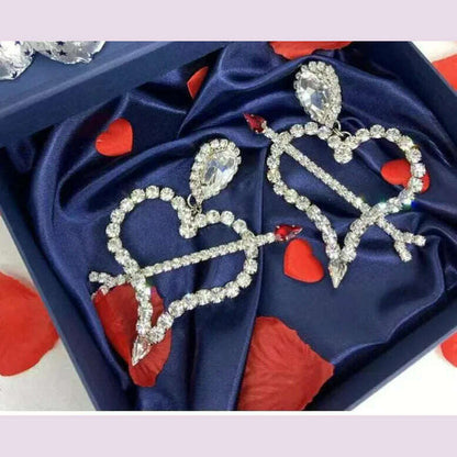 Novelly Rhinestone Geometric Large Flower Shape Stud Drop Earrings for Women Luxury Crystal Long Tassel Wedding Dangle Earrings