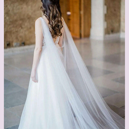 NZUK 2pc Bridal Wings Veil Halter Cape Veil Wedding Cloak for Wedding Dress Bolero Plus Size Covered Party Woman