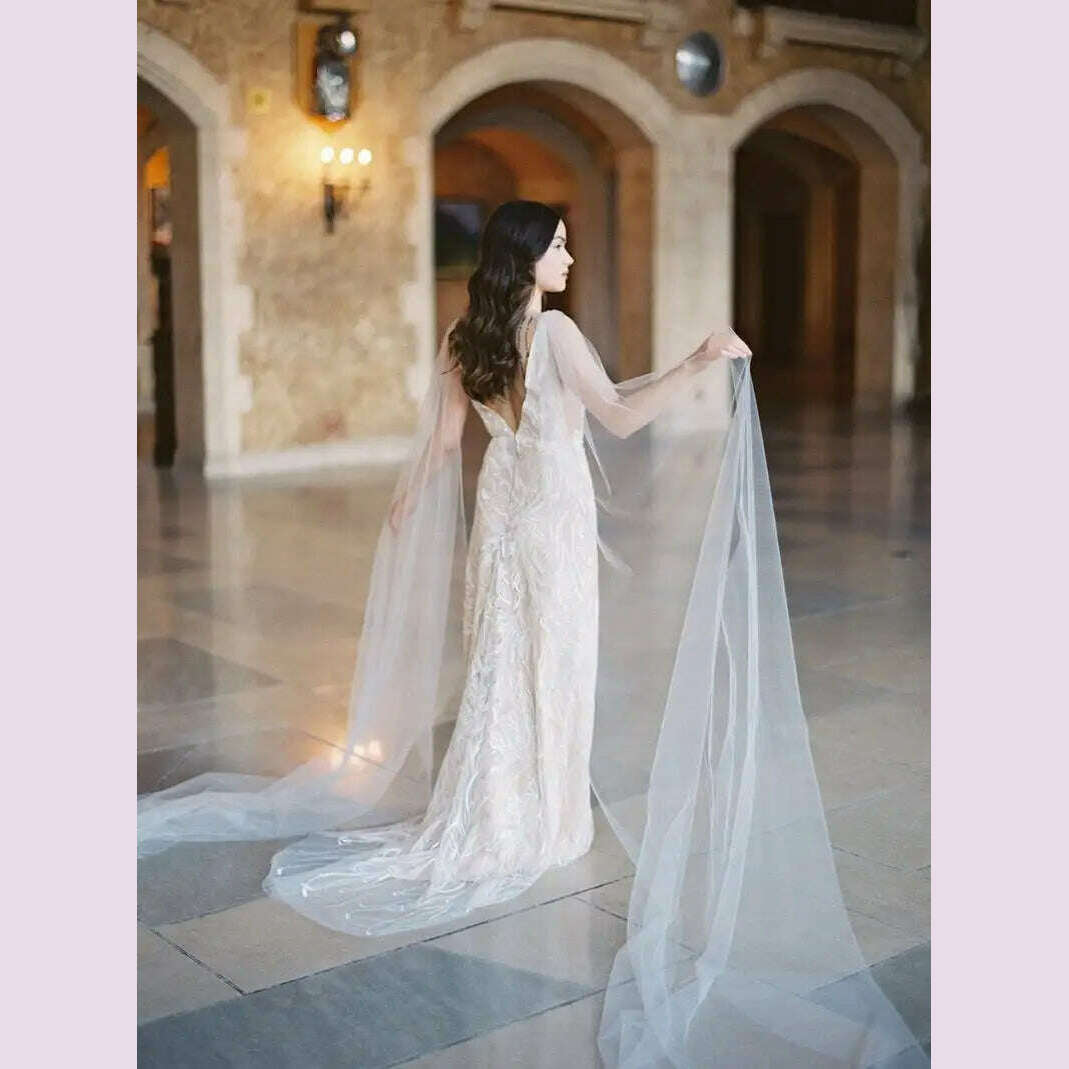 NZUK 2pc Bridal Wings Veil Halter Cape Veil Wedding Cloak for Wedding Dress Bolero Plus Size Covered Party Woman