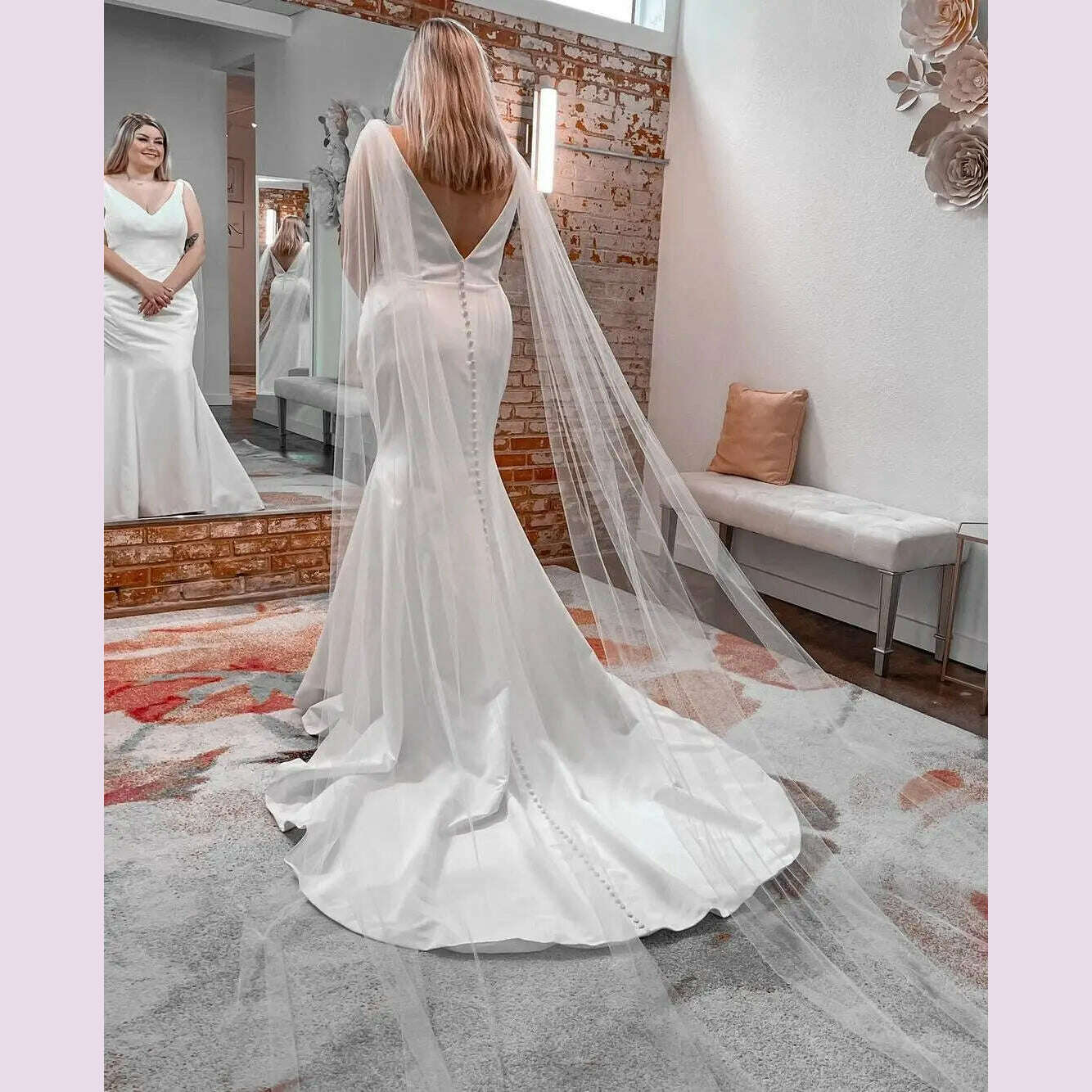 NZUK 2pc Bridal Wings Veil Halter Cape Veil Wedding Cloak for Wedding Dress Bolero Plus Size Covered Party Woman