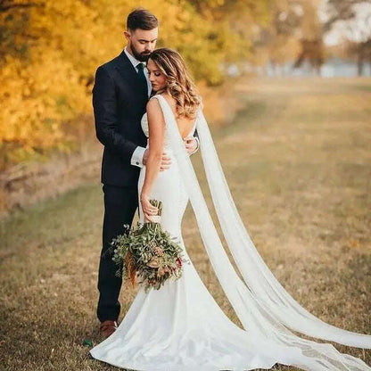 NZUK 2pc Bridal Wings Veil Halter Cape Veil Wedding Cloak for Wedding Dress Bolero Plus Size Covered Party Woman