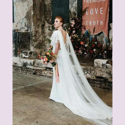 NZUK 2pc Bridal Wings Veil Halter Cape Veil Wedding Cloak for Wedding Dress Bolero Plus Size Covered Party Woman