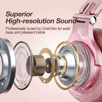 Oneodio A70 Wireless Headphones Sport Bluetooth 5.2 Earphone Over Ear Handsfree Headset With Microphone For Phone Rose Gold