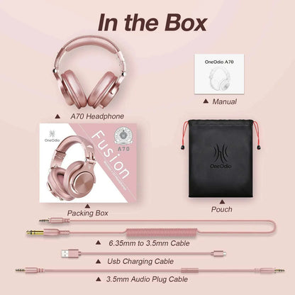 Oneodio A70 Wireless Headphones Sport Bluetooth 5.2 Earphone Over Ear Handsfree Headset With Microphone For Phone Rose Gold