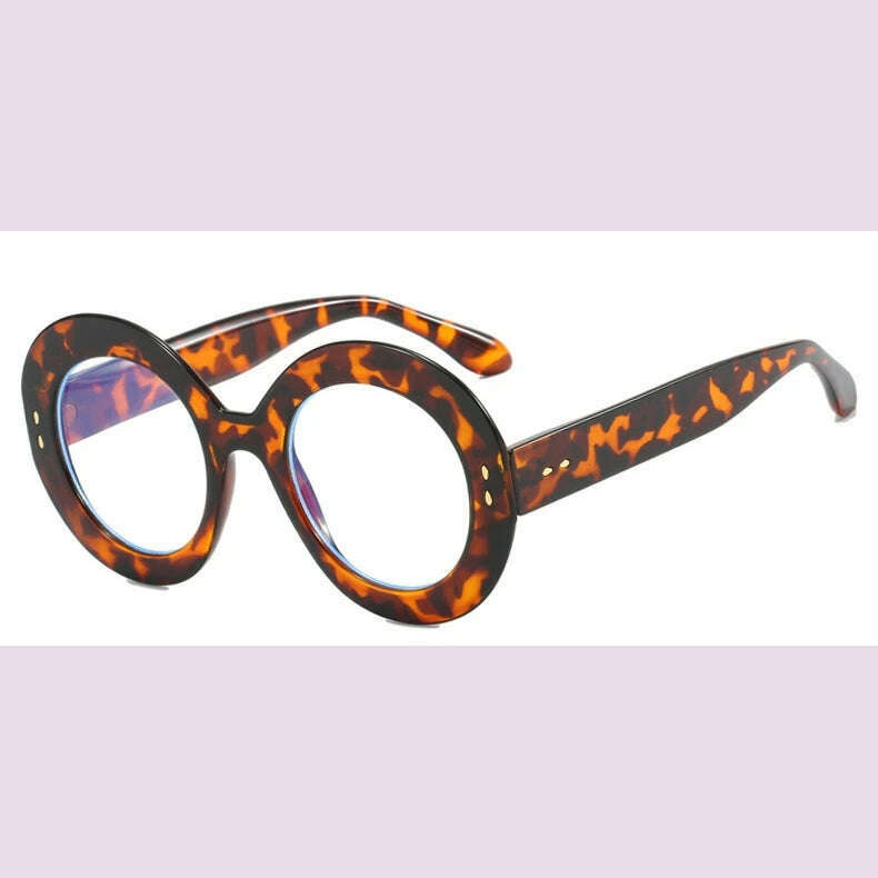 Oversized Round Glasses Frames Women Fashion Clear Lens Optical Eyeglasses Frame Ladies Eyewear Leopard Black