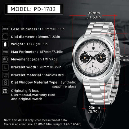 PAGANI DESIGN 2023 NEW Turtle Back Chronograph 1782 fashion quartz wristwatch for Man Luminous Waterproof Watch Reloj hombre