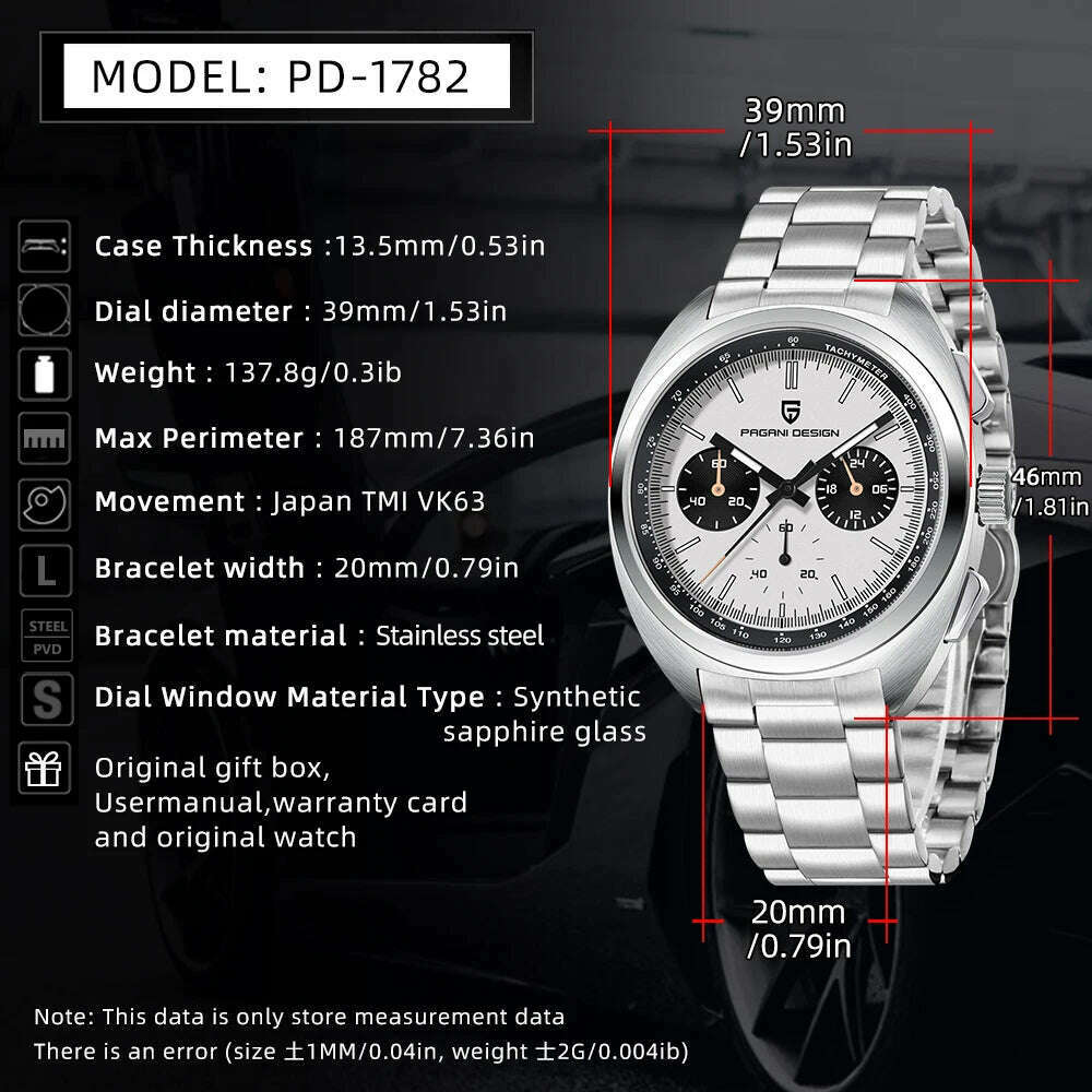 PAGANI DESIGN Panda Dial Men Watches Luxury Quartz Watch For Men Japan VK63 Sport Chronograph Sapphire glass Wristwatch 2024 New