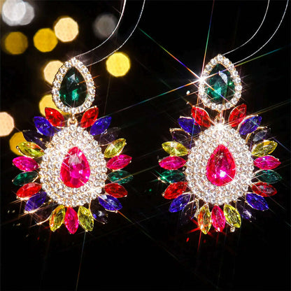 Personalized exaggerated colored glass rhinestone earrings female devil eye earrings
