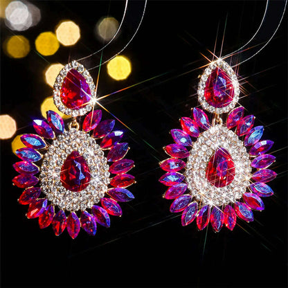 Personalized exaggerated colored glass rhinestone earrings female devil eye earrings