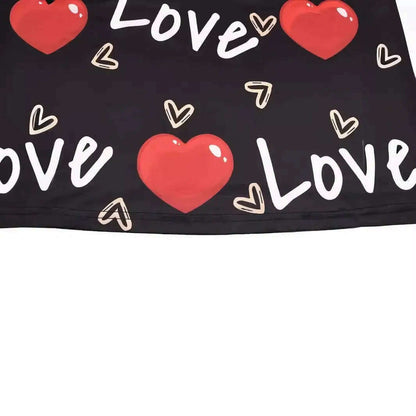 Plus Size Summer Women's Dresses  Fashion Contrast Heart Print U-Neck Sleeveless Casual Bodycon  Mini Dress