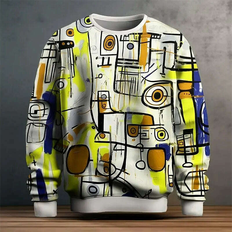 Pullover Sweatshirt For Men Graffiti Graphic 3D Printing Long Sleeve Tops Oversized O-Neck Golf Pullover Casual Man Sweatshirts
