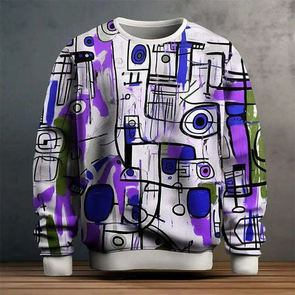 Pullover Sweatshirt For Men Graffiti Graphic 3D Printing Long Sleeve Tops Oversized O-Neck Golf Pullover Casual Man Sweatshirts