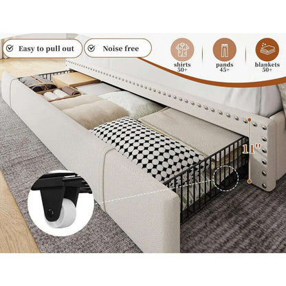 Queen Bed Frame with Headboard and 3 Large Drawers, Upholstered Platform Bed Frame Queen Size with Storage, Queen Size B