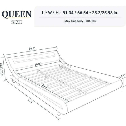 Queen Size LED Platform Bed Frame with Adjustable Headboard/No Box Spring Need/Easy Assembly/Faux Leather in Black