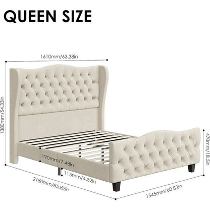 Queen Size Tall Platform Bed Frame with Wingback Headboard and Footboard,Velvet Upholstered Bed Frame,No Box Spring Needed