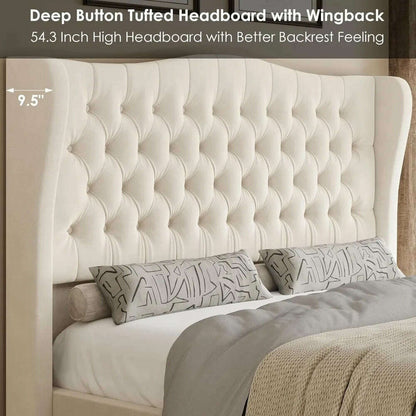 Queen Size Tall Platform Bed Frame with Wingback Headboard and Footboard,Velvet Upholstered Bed Frame,No Box Spring Needed