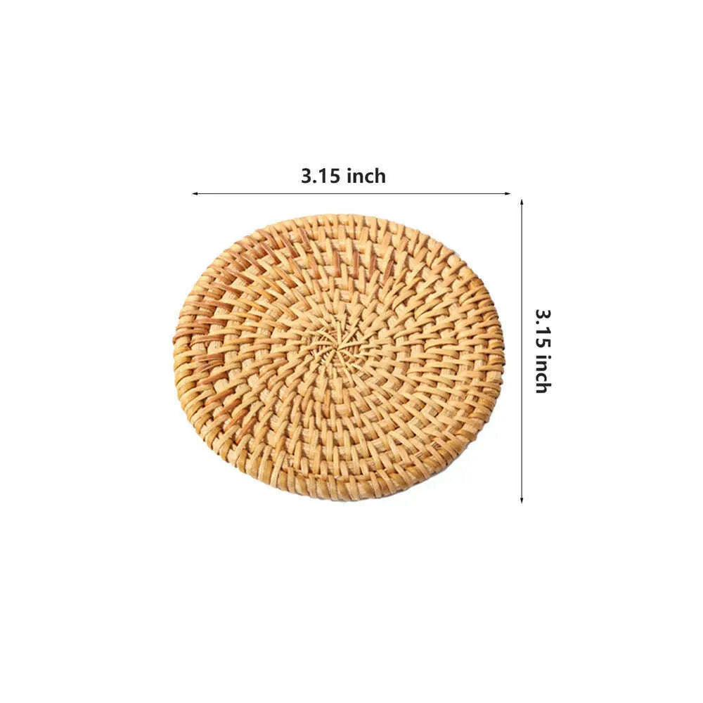 Rattan Weave Cup Mat Set Drink Coasters Round Pot Pad Table Dish Placemat Home Table Decoration Insulation Handmade Coffee Mat