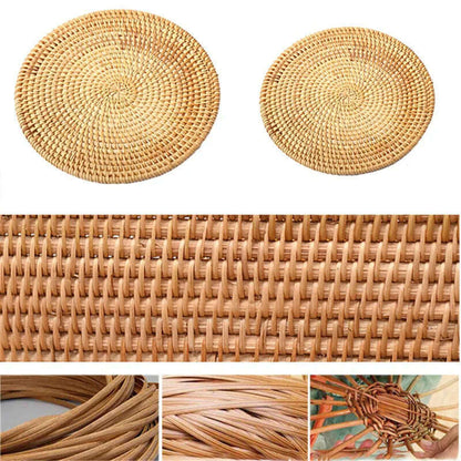 Rattan Weave Cup Mat Set Drink Coasters Round Pot Pad Table Dish Placemat Home Table Decoration Insulation Handmade Coffee Mat