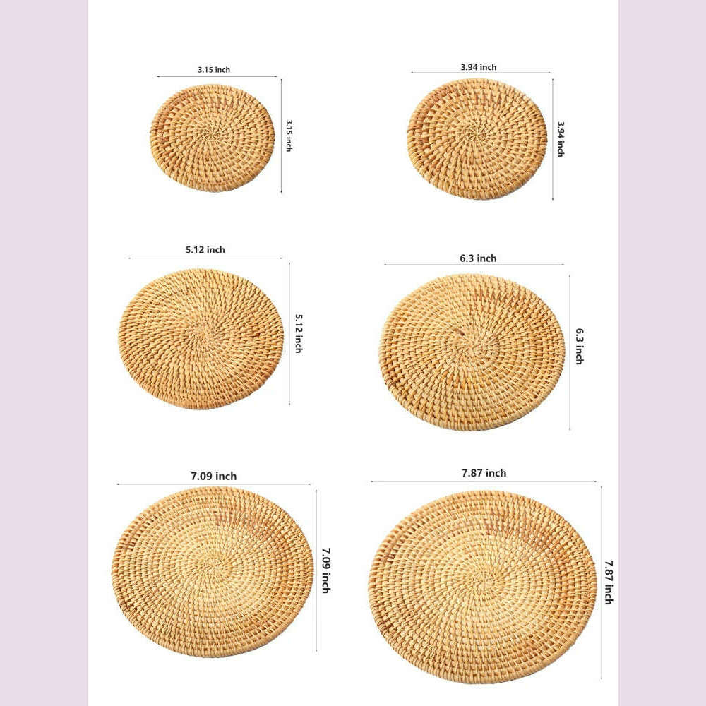 Rattan Weave Cup Mat Set Drink Coasters Round Pot Pad Table Dish Placemat Home Table Decoration Insulation Handmade Coffee Mat