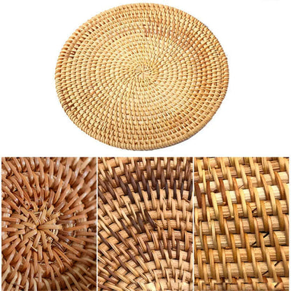 Rattan Weave Cup Mat Set Drink Coasters Round Pot Pad Table Dish Placemat Home Table Decoration Insulation Handmade Coffee Mat