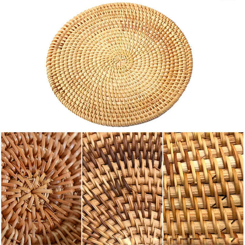 Rattan Weave Cup Mat Set Drink Coasters Round Pot Pad Table Dish Placemat Home Table Decoration Insulation Handmade Coffee Mat