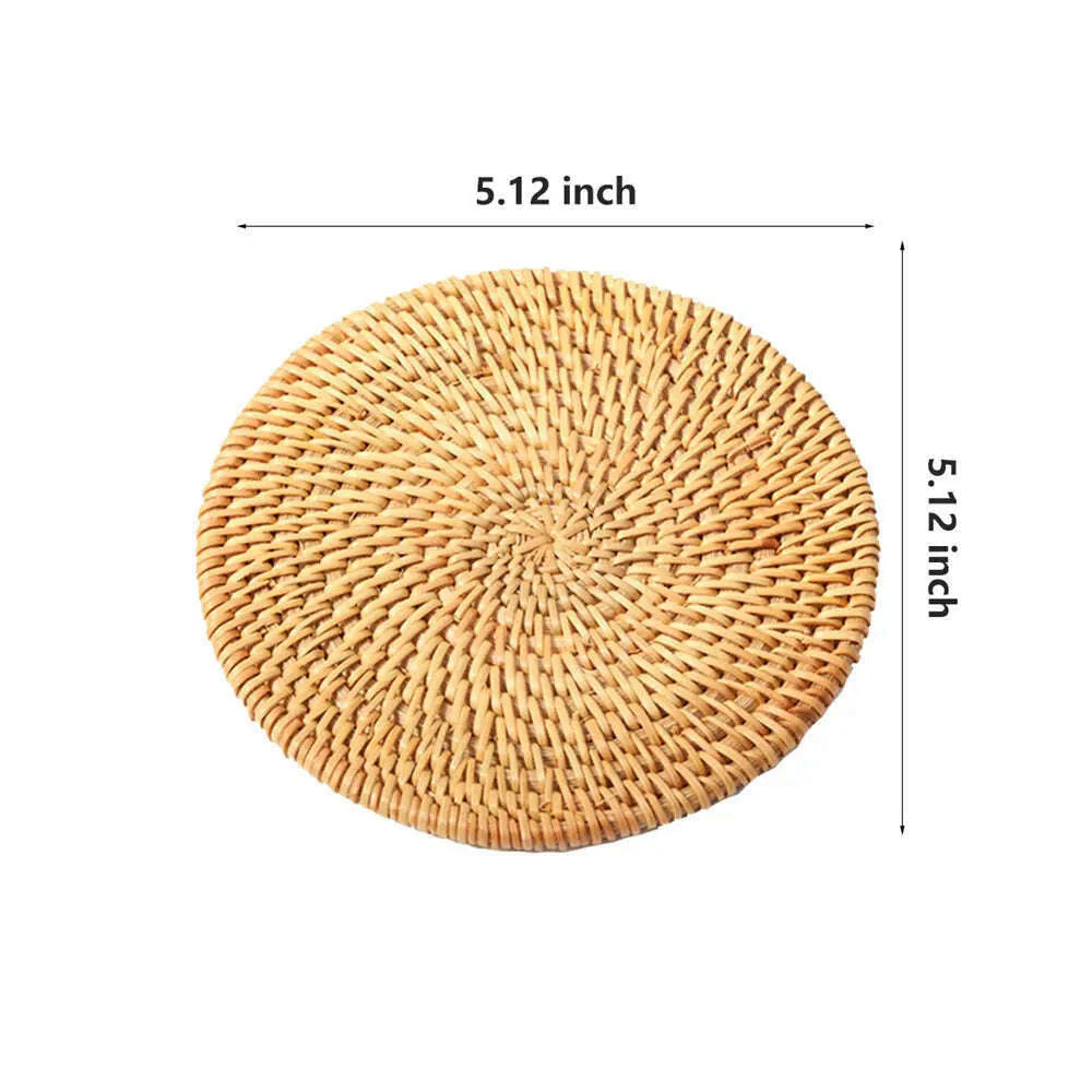 Rattan Weave Cup Mat Set Drink Coasters Round Pot Pad Table Dish Placemat Home Table Decoration Insulation Handmade Coffee Mat