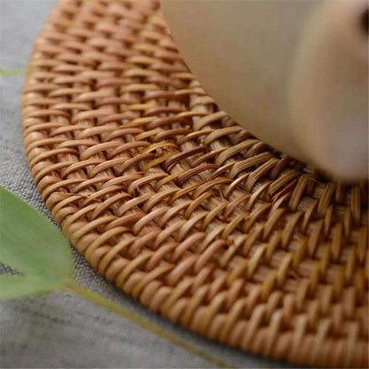 Rattan Weave Cup Mat Set Drink Coasters Round Pot Pad Table Dish Placemat Home Table Decoration Insulation Handmade Coffee Mat