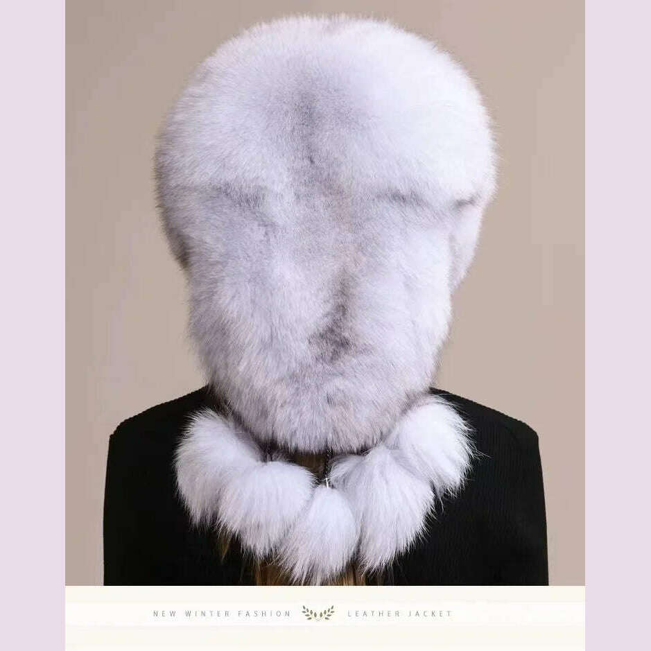 Real Fox Fur Hat For Women Winter Thickened Warm Natural Fur Princess Hat Adjustable Russians Cap Real Raccoon Fur Bomber Caps