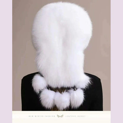 Real Fox Fur Hat For Women Winter Thickened Warm Natural Fur Princess Hat Adjustable Russians Cap Real Raccoon Fur Bomber Caps