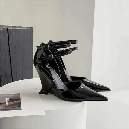 Red Cherry Wedge High Heels 2024 Pointed Toe Sexy Fashion Mary Jane Pumps Old Money Shoes For Women Ladies