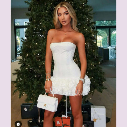 Red Color Women Sexy Strapless Ball Gown Mini Fashion Celebrity Nightclub Party Dress Birthday Cocktail Girls' Outfit