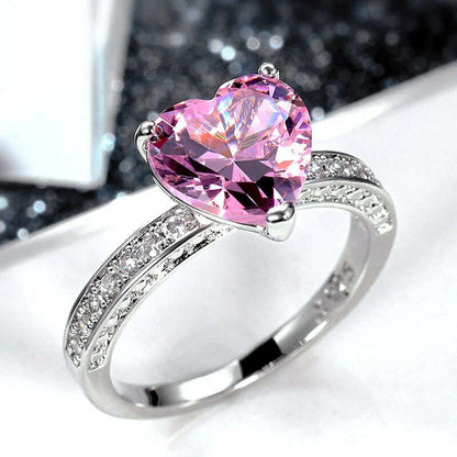 Romantic Pink Heart shaped Ring for Female Cubic Zirconia Bridal Wedding Party  with Minimalist Fashion Jewelry Accessories