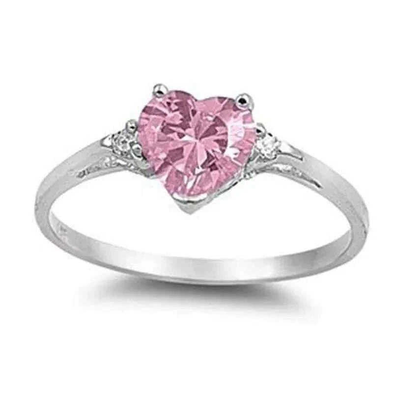 Romantic Pink Heart shaped Ring for Female Cubic Zirconia Bridal Wedding Party  with Minimalist Fashion Jewelry Accessories