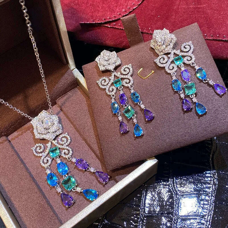 Rose flower butterfly tassel earrings personality luxury creative sense earrings