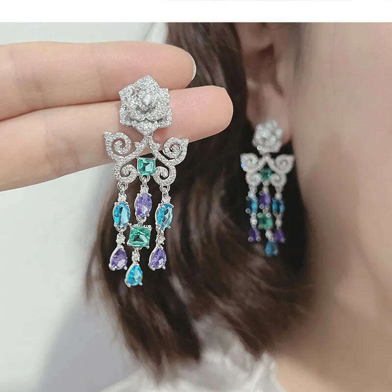 Rose flower butterfly tassel earrings personality luxury creative sense earrings