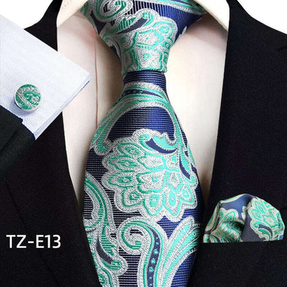 Royal Striped Paisley Ties For Men Luxury 8cm Necktie Pocket Square Cufflinks Gift Set Jacquard Weave Tie Suit Accessories
