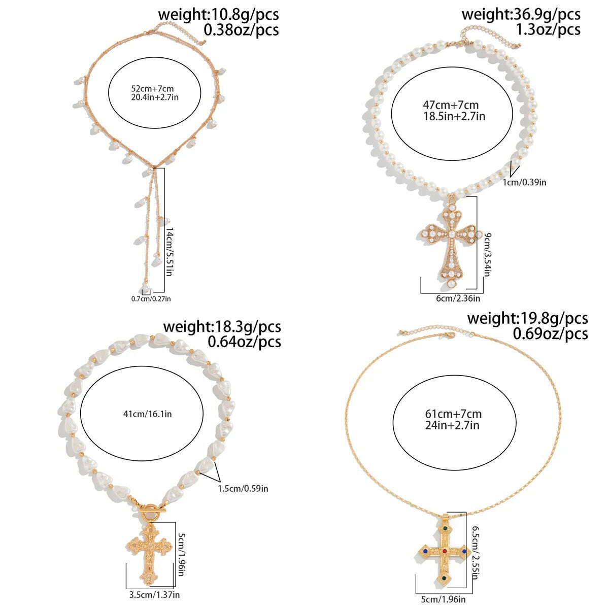 Salircon 4pcs/set Aesthetic Design Jesus Cross Pendant Necklace Men Vintage Luxury Imitation Pearl Chain Choker Punk Jewelry