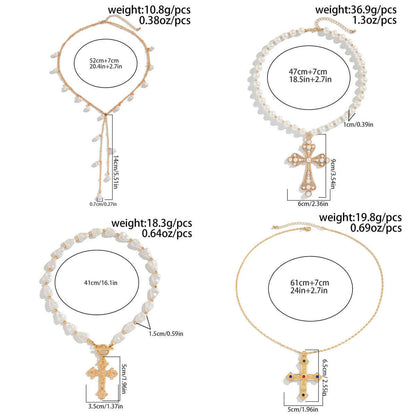 Salircon 4pcs/set Aesthetic Design Jesus Cross Pendant Necklace Men Vintage Luxury Imitation Pearl Chain Choker Punk Jewelry