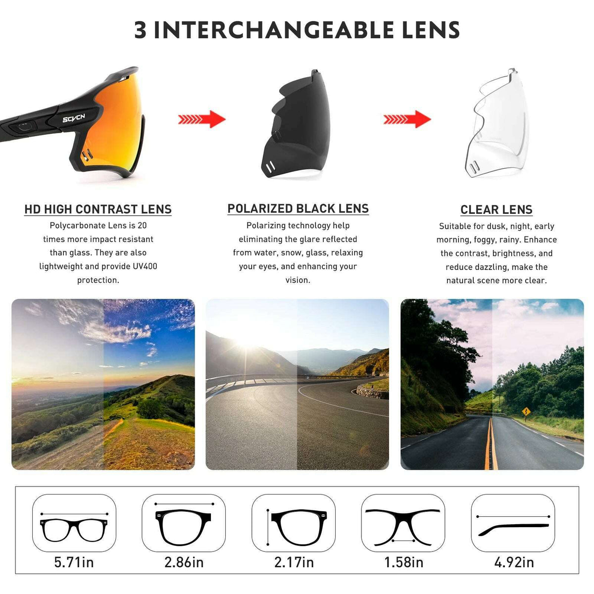 SCVCN Cycling Polarized Glasses MTB Riding Running Sunglasses Men Women Bike Bicycle Goggles Outdoor Sports Fishing Eyewear