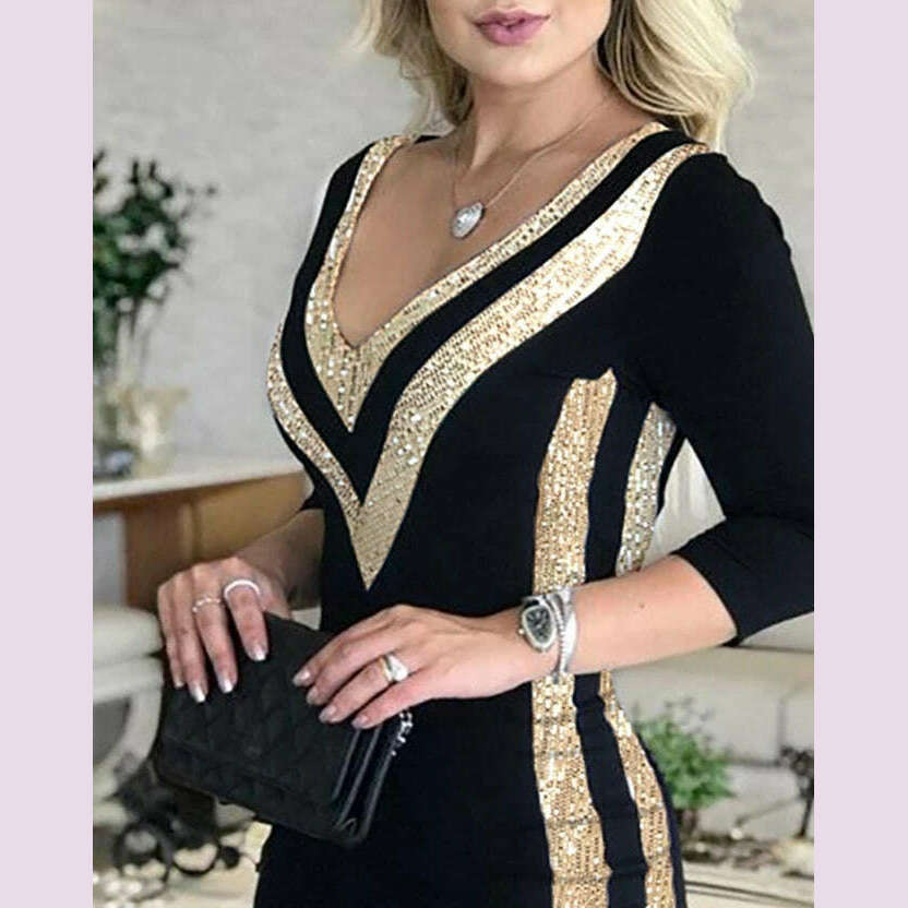 sexy elegant dresses for women Contrast Sequin V-Neck Bodycon Dress  new fashion 2024 Female clothing outfits