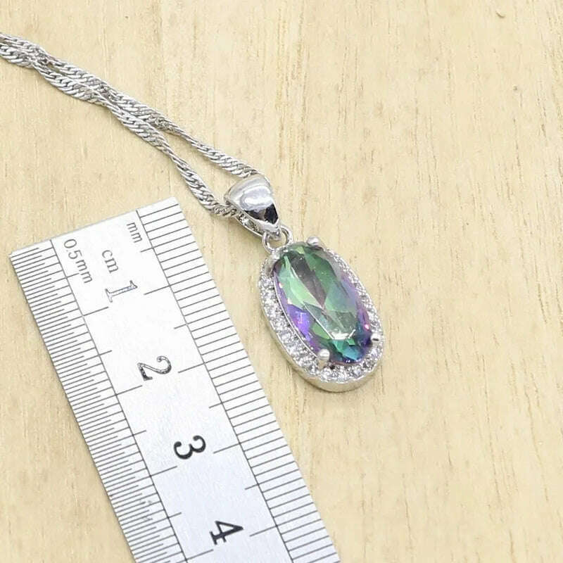 Silver 925 Jewelry Set Bridal For Women Rainbow Topaz Wedding Bracelet Necklace Rings Birthday Gift