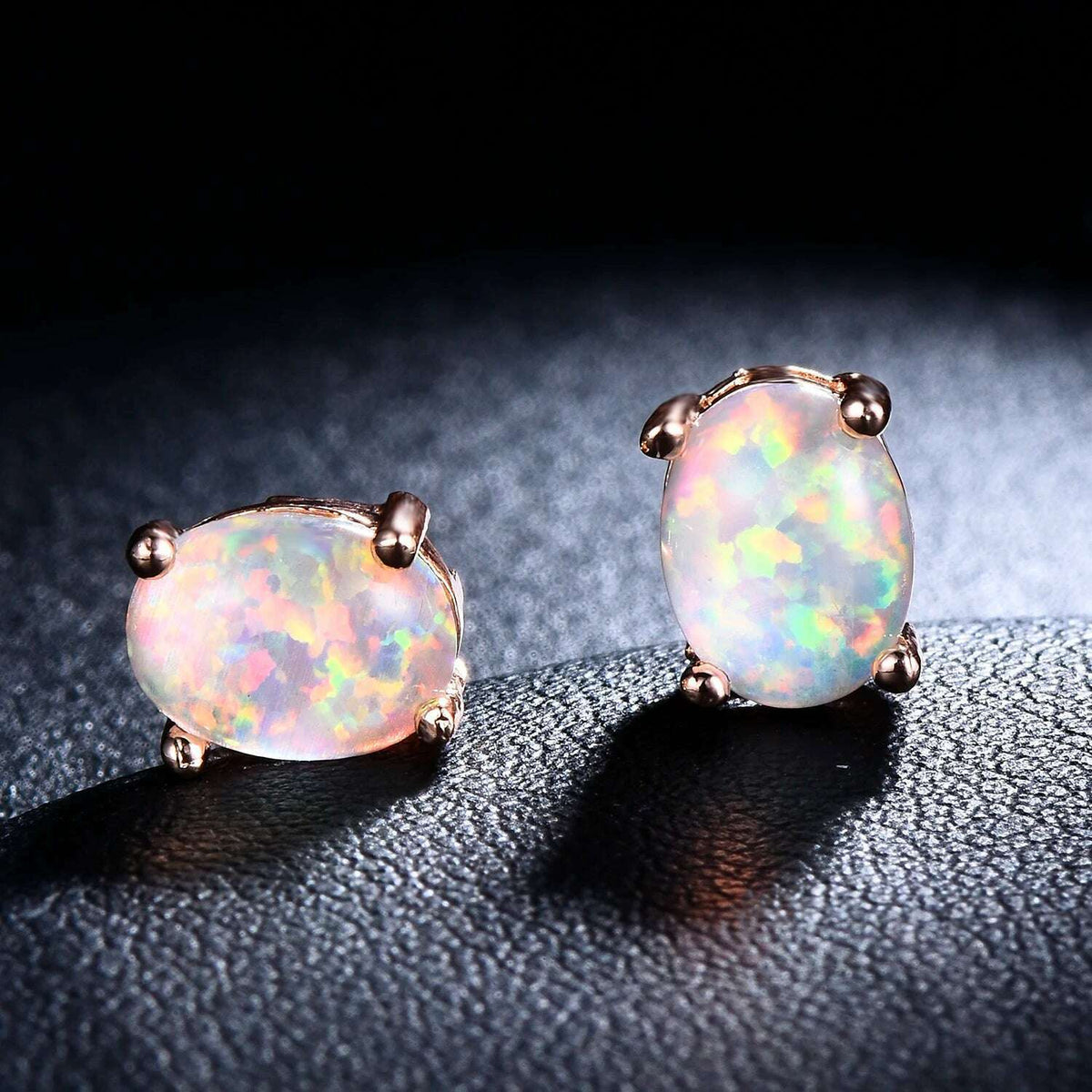 Silver Color Cute Oval Green Opal Stone Stud Earrings for Women Dainty Classic 4 Claws Natural Fire Opal Stone Students Earrings